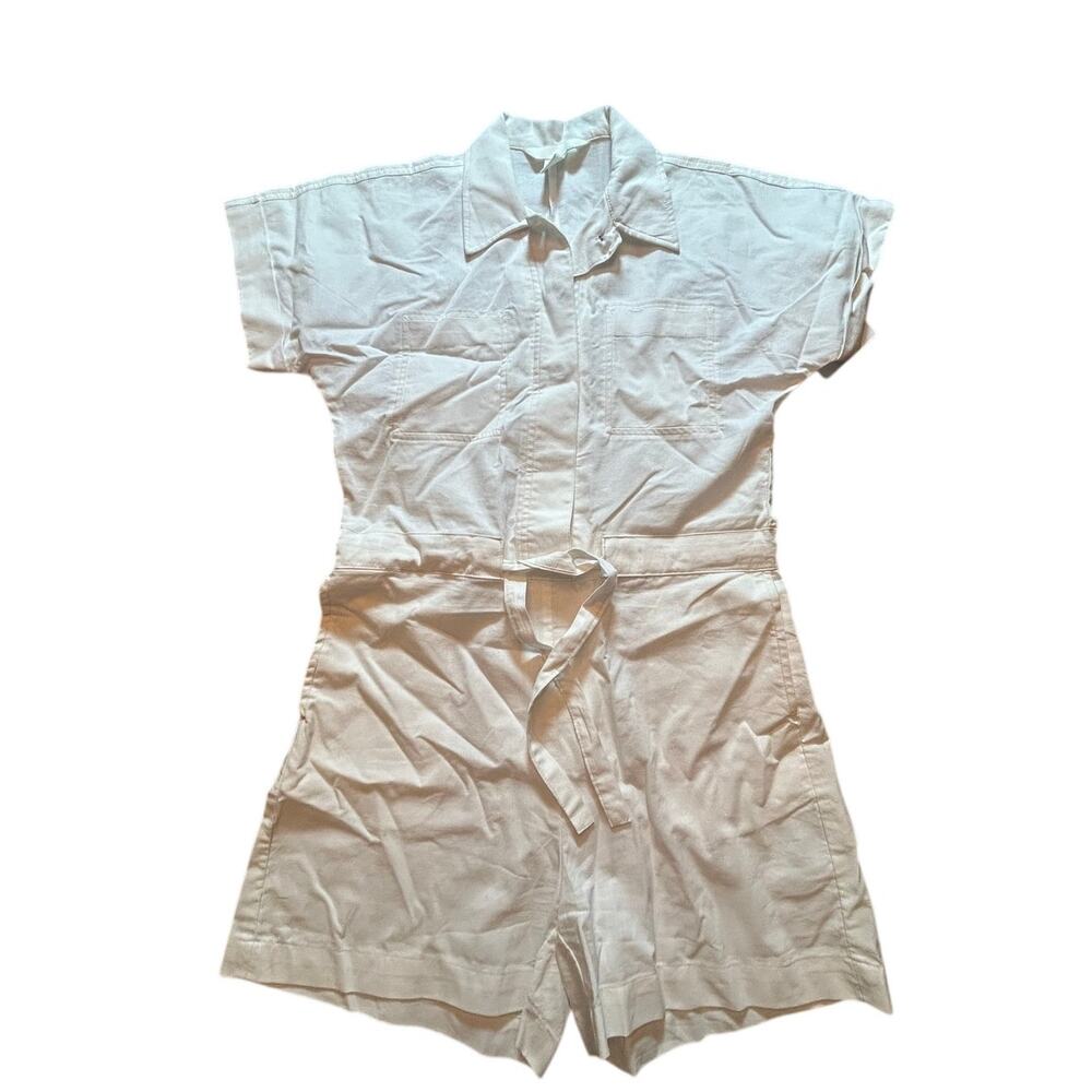 H&M Divided Utility Safari Romper Shorts Set Off-White Cream Belted XS